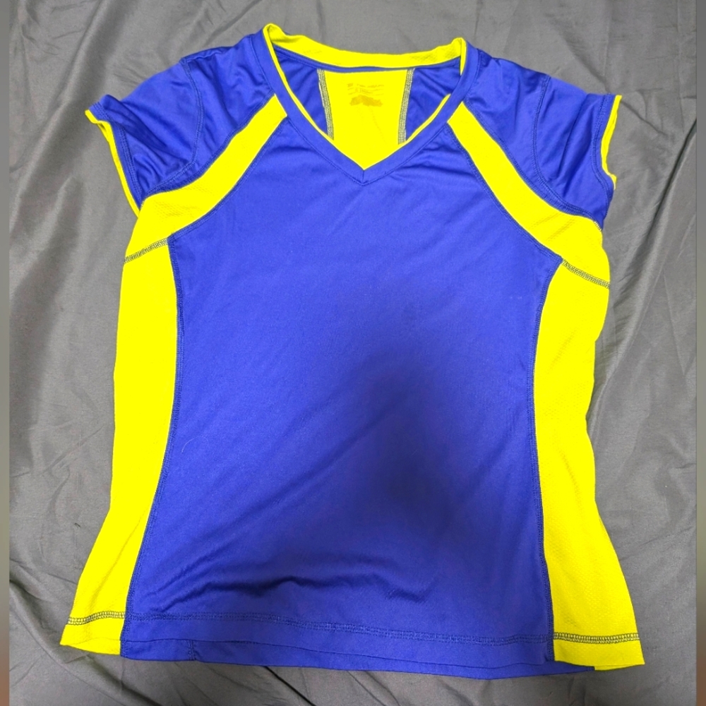 Tek Gear gym shirt or cycling top blue and highlighter green